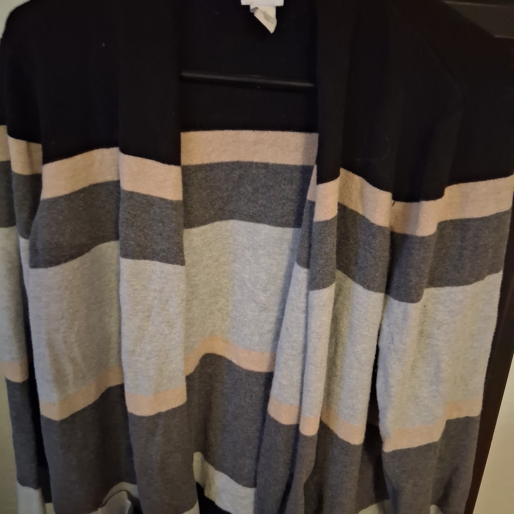 Chico's Weekends Striped Open Front Cardigan